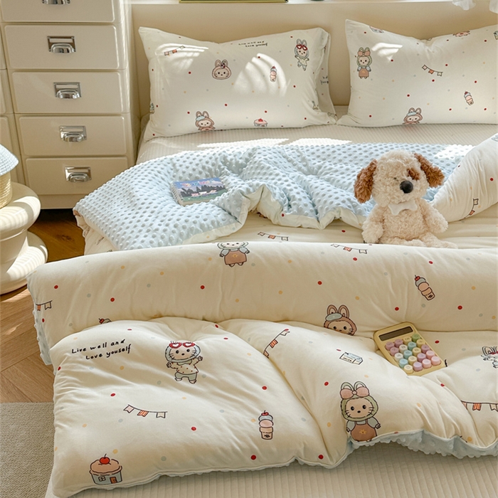 91家纺网 家纺一手货源 找家纺 暖生活 2025新款针织棉豆豆绒大豆秋冬被 被子被芯 喵布布