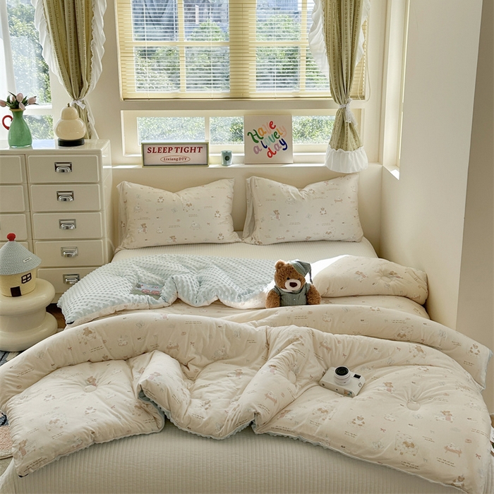 91家纺网 家纺一手货源 找家纺 暖生活 2025新款针织棉豆豆绒大豆秋冬被 被子被芯 泡澡熊