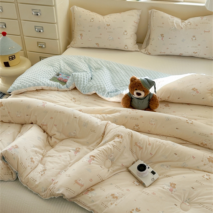 91家纺网 家纺一手货源 找家纺 暖生活 2025新款针织棉豆豆绒大豆秋冬被 被子被芯 泡澡熊