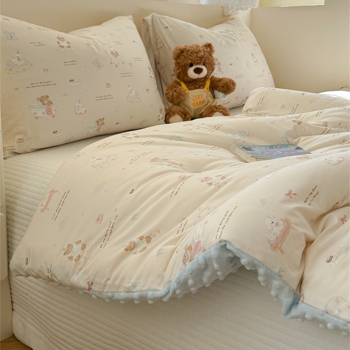 91家纺网 家纺一手货源 找家纺 暖生活 2025新款针织棉豆豆绒大豆秋冬被 被子被芯 泡澡熊