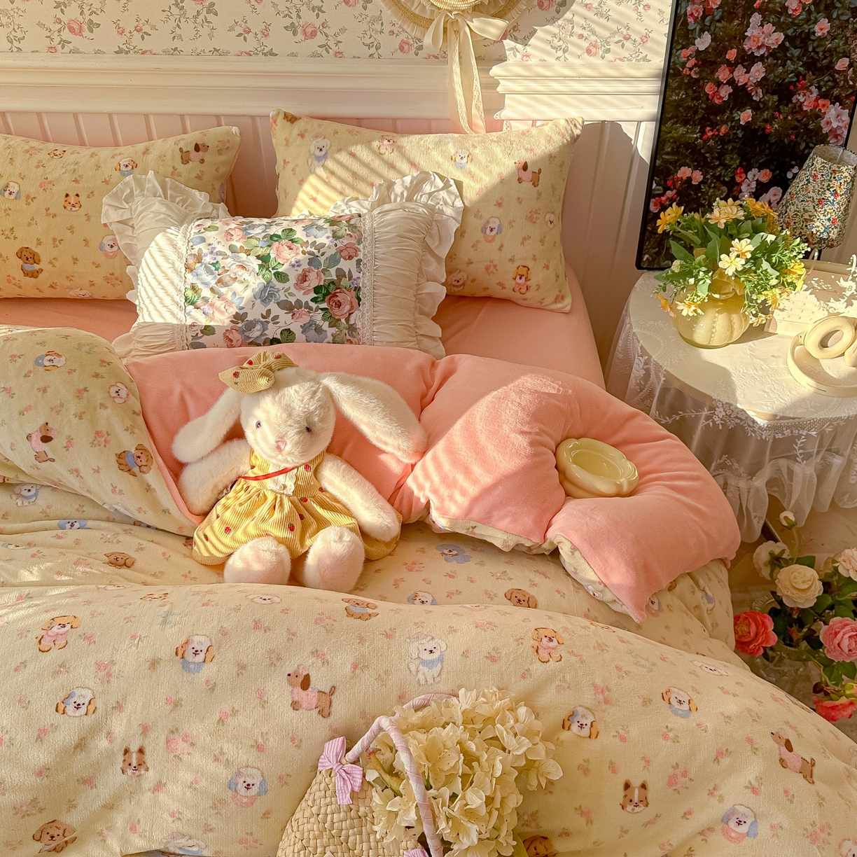 91家纺网 家纺一手货源 找家纺 韩巢家纺 2025新款高克重印花牛奶绒床品四件套 迷你小狗