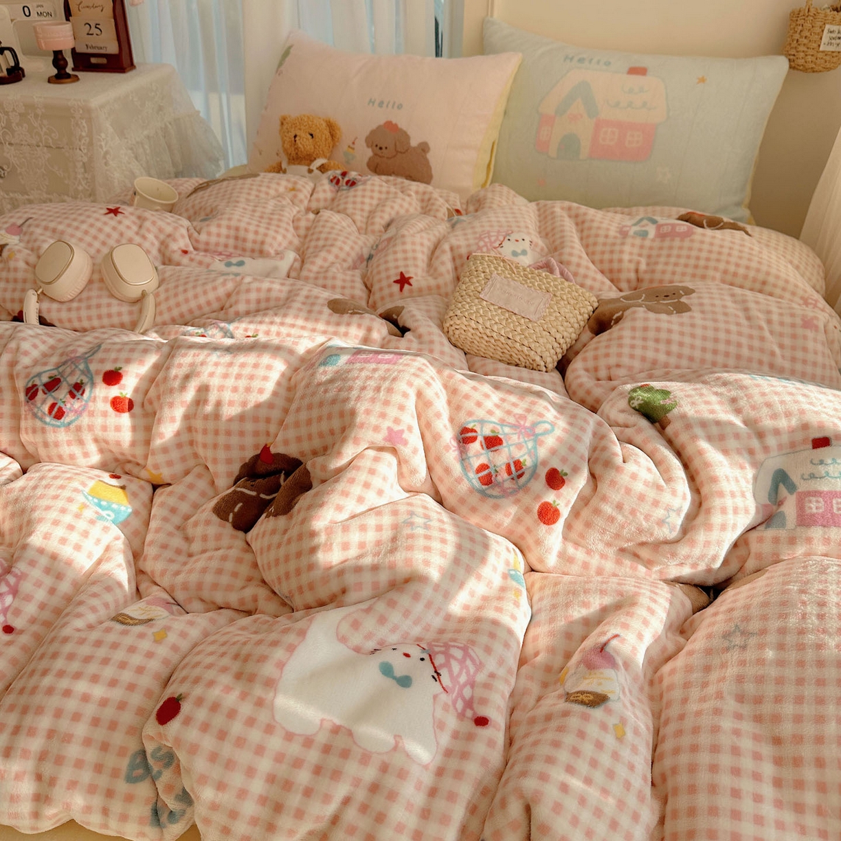 91家纺网 家纺一手货源 找家纺 美乐迪家纺 2025秋冬新款牛奶绒四件套 圣诞狗狗