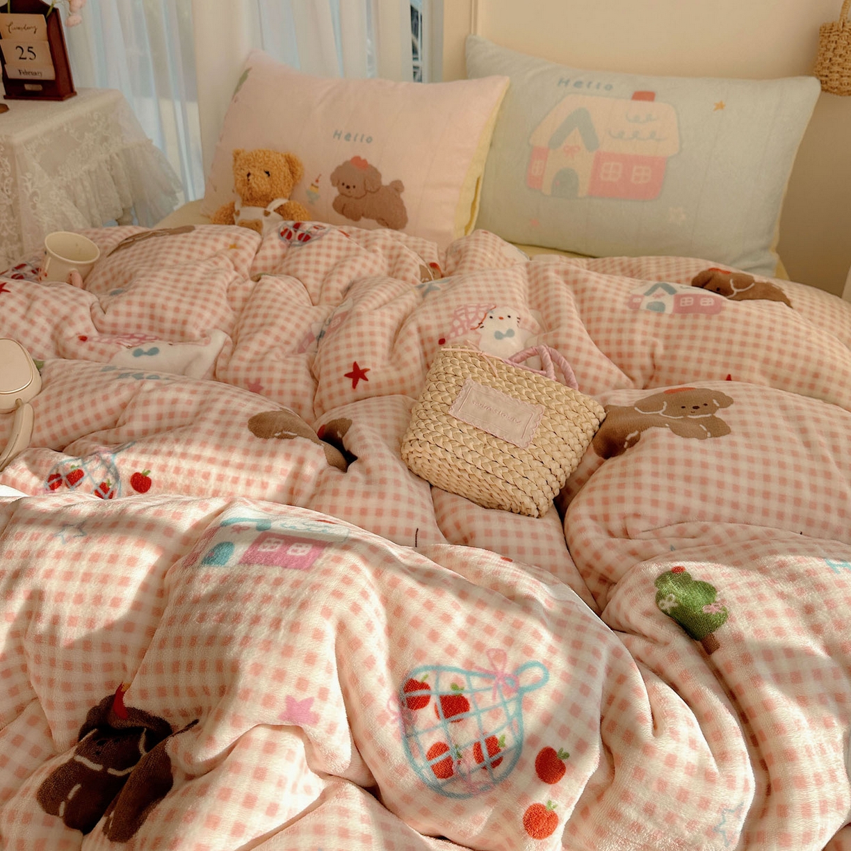 91家纺网 家纺一手货源 找家纺 美乐迪家纺 2025秋冬新款牛奶绒四件套 圣诞狗狗