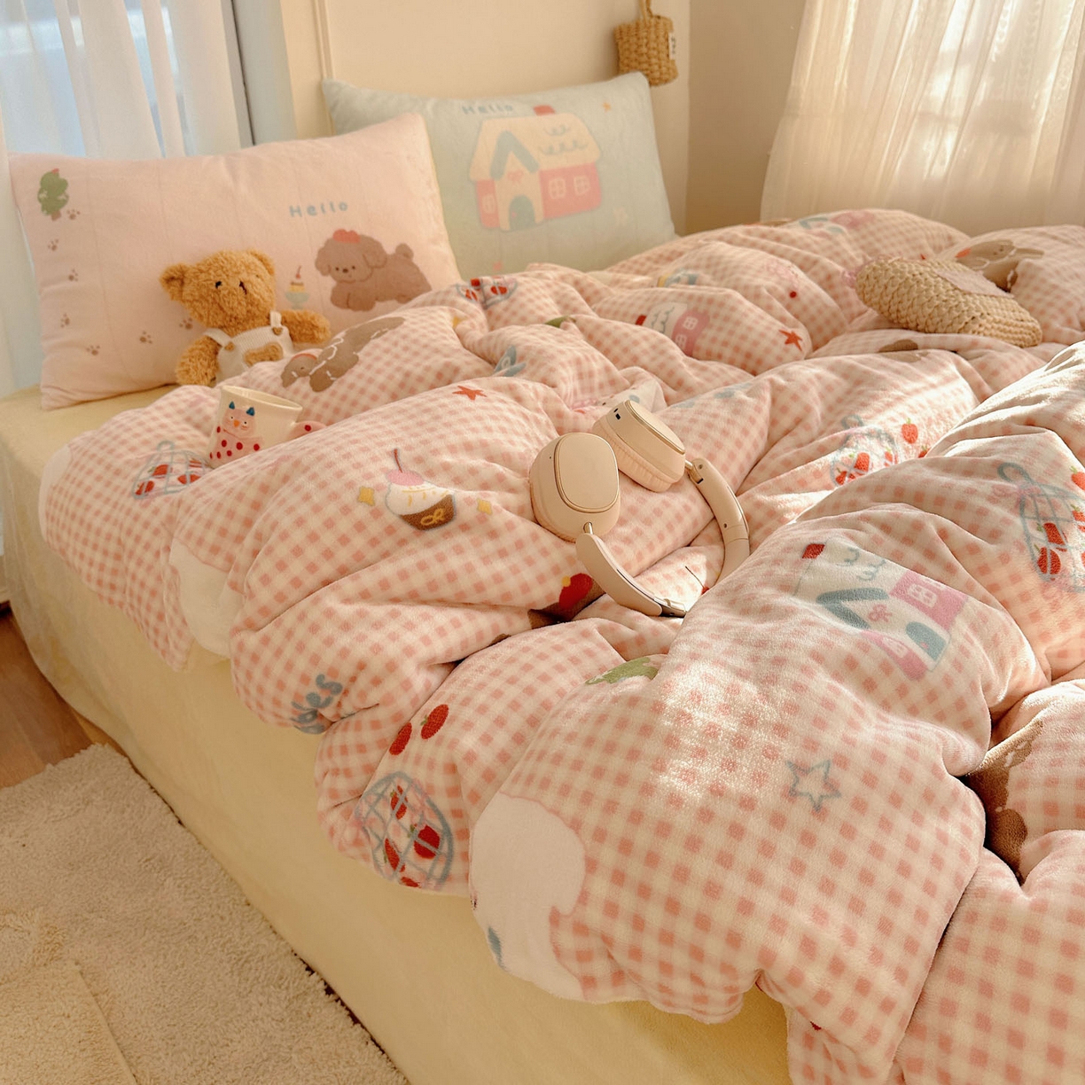 91家纺网 家纺一手货源 找家纺 美乐迪家纺 2025秋冬新款牛奶绒四件套 圣诞狗狗