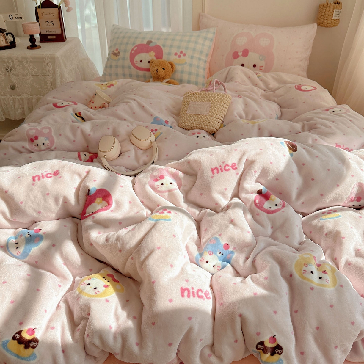 91家纺网 家纺一手货源 找家纺 美乐迪家纺 2025秋冬新款牛奶绒四件套 甜心派对