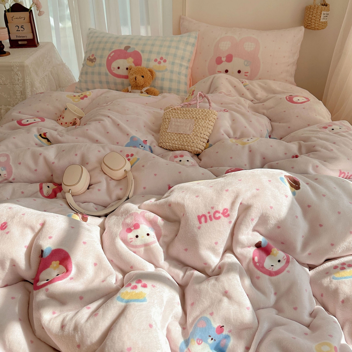 91家纺网 家纺一手货源 找家纺 美乐迪家纺 2025秋冬新款牛奶绒四件套 甜心派对