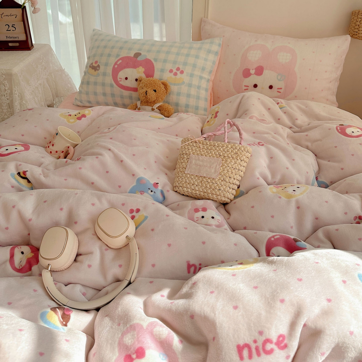 91家纺网 家纺一手货源 找家纺 美乐迪家纺 2025秋冬新款牛奶绒四件套 甜心派对