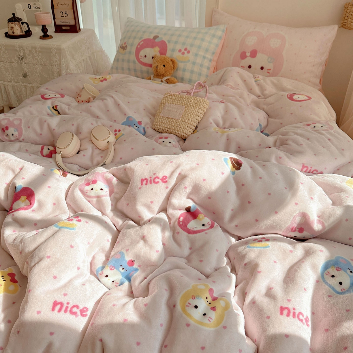 91家纺网 家纺一手货源 找家纺 美乐迪家纺 2025秋冬新款牛奶绒四件套 甜心派对