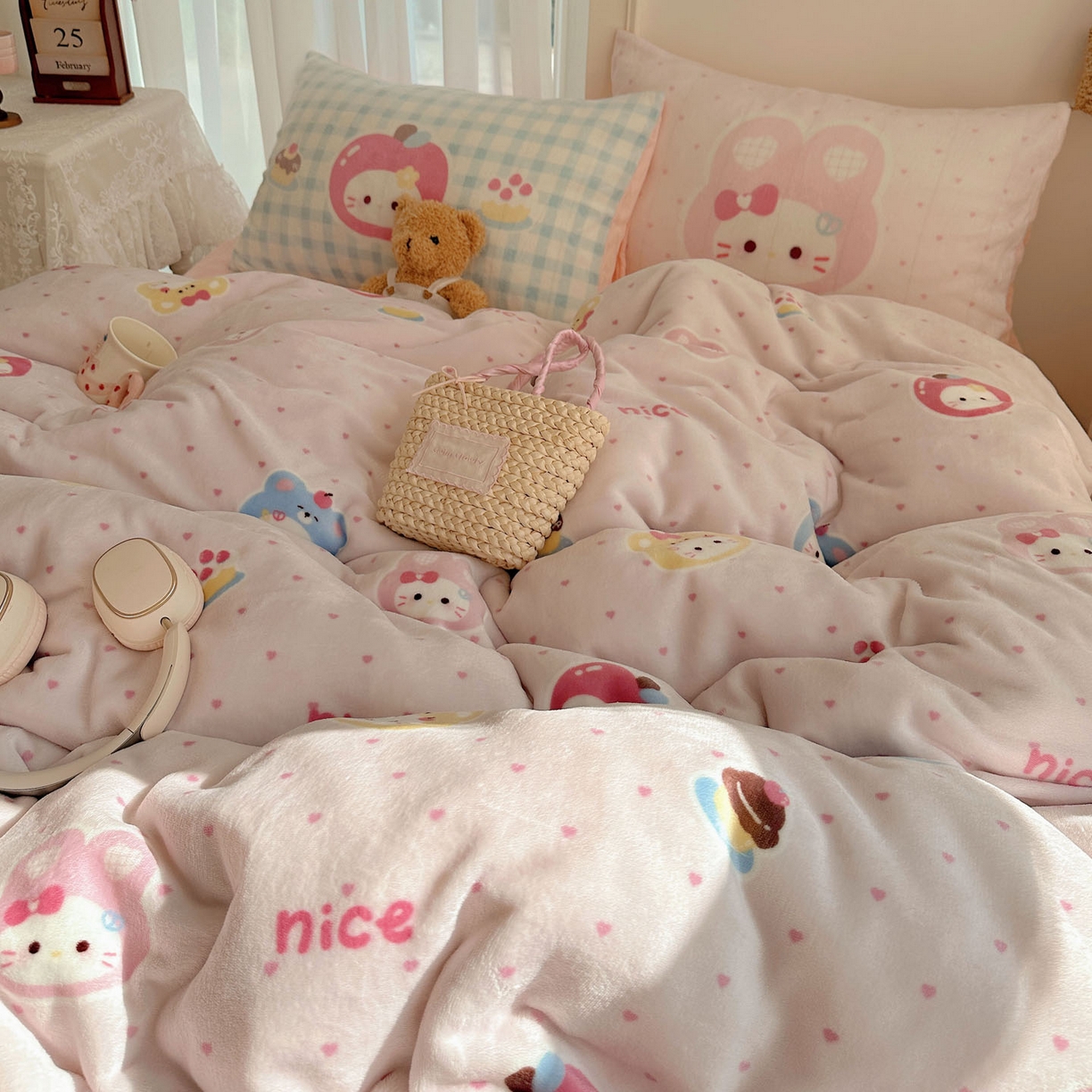 91家纺网 家纺一手货源 找家纺 美乐迪家纺 2025秋冬新款牛奶绒四件套 甜心派对