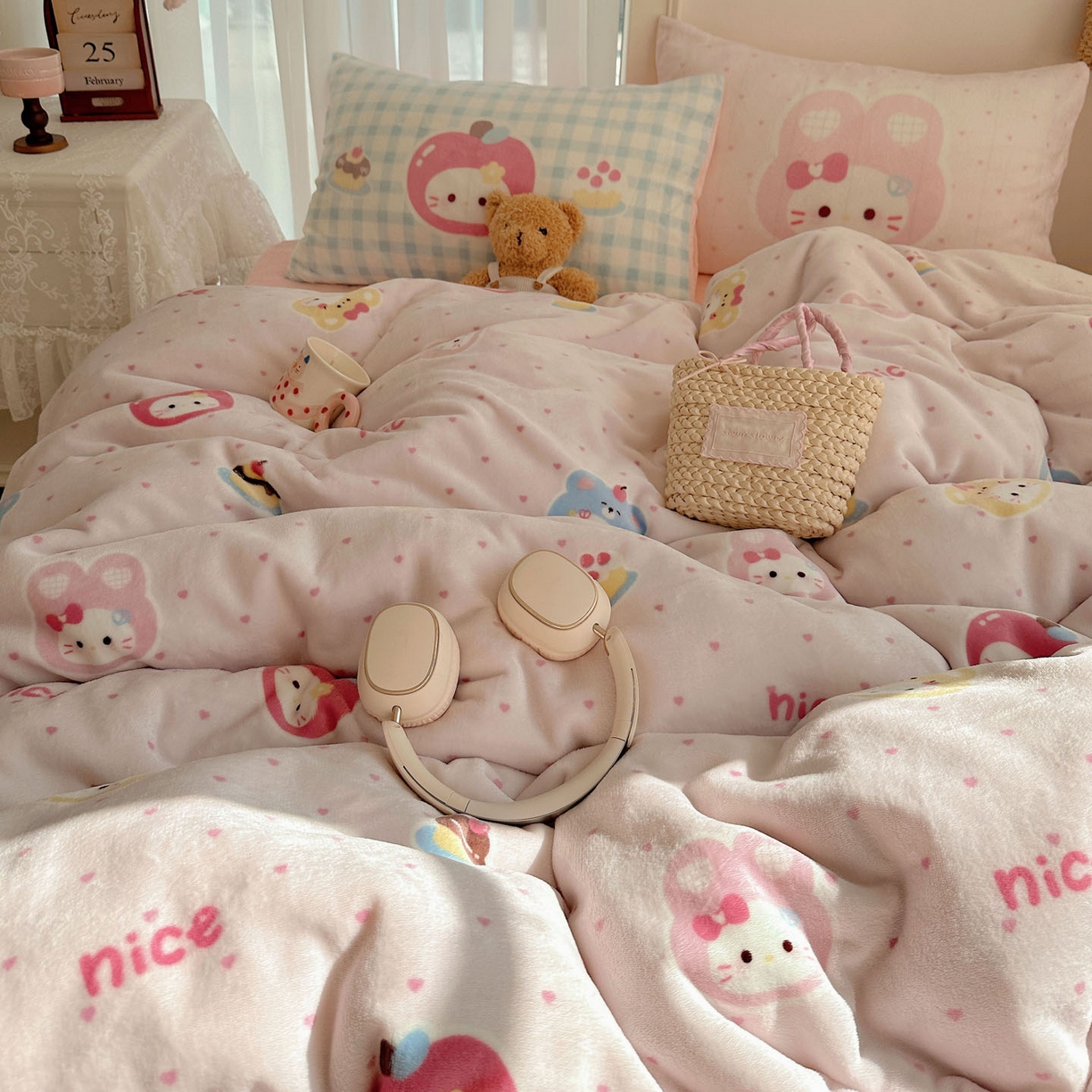 91家纺网 家纺一手货源 找家纺 美乐迪家纺 2025秋冬新款牛奶绒四件套 甜心派对