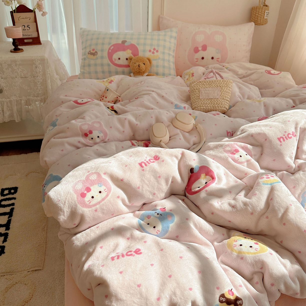 91家纺网 家纺一手货源 找家纺 美乐迪家纺 2025秋冬新款牛奶绒四件套 甜心派对