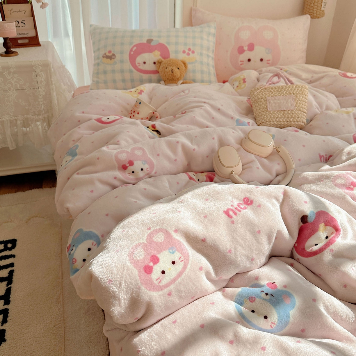 91家纺网 家纺一手货源 找家纺 美乐迪家纺 2025秋冬新款牛奶绒四件套 甜心派对