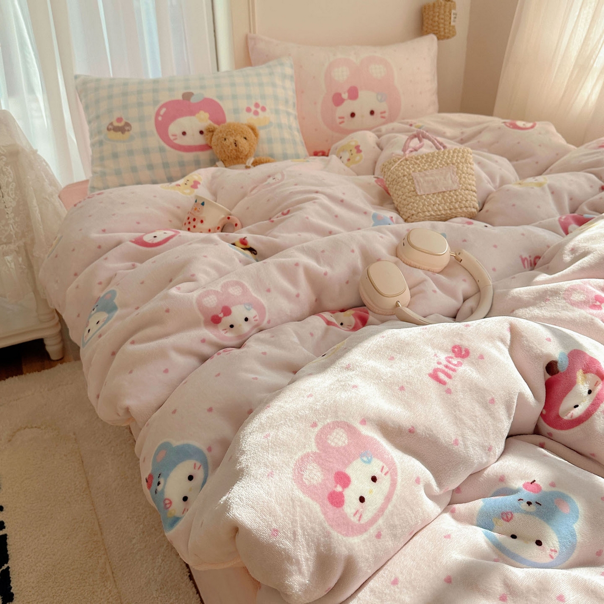 91家纺网 家纺一手货源 找家纺 美乐迪家纺 2025秋冬新款牛奶绒四件套 甜心派对