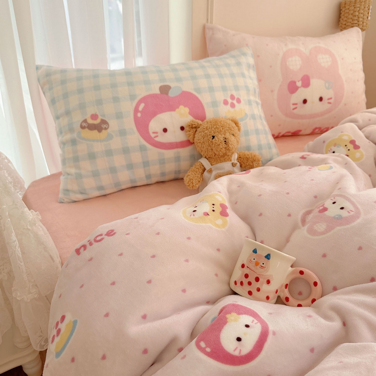 91家纺网 家纺一手货源 找家纺 美乐迪家纺 2025秋冬新款牛奶绒四件套 甜心派对