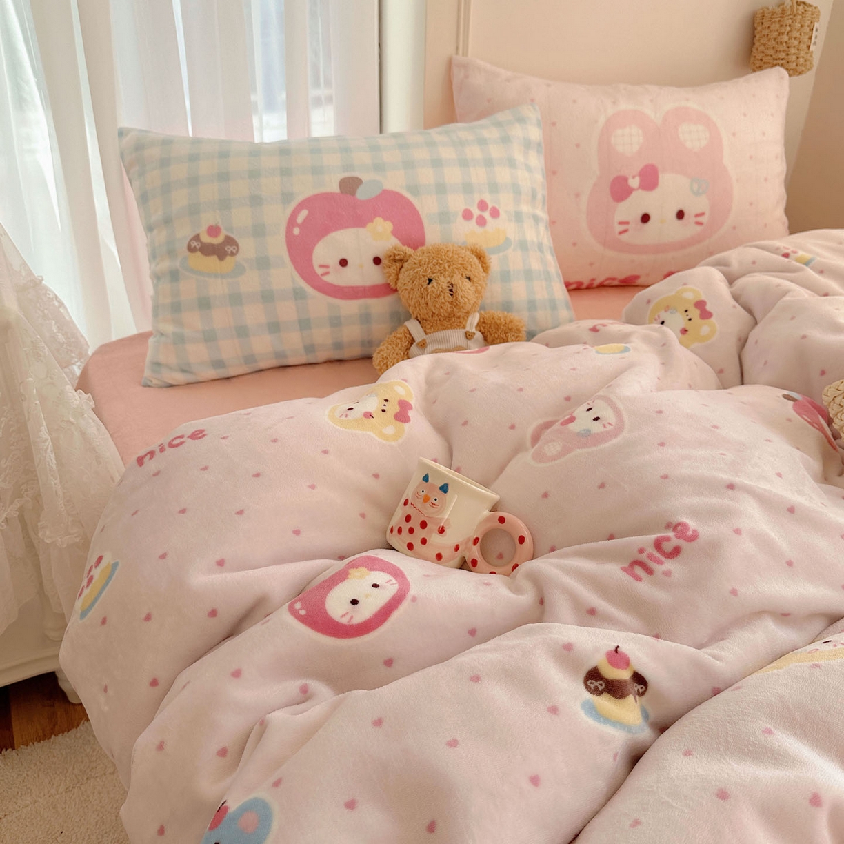 91家纺网 家纺一手货源 找家纺 美乐迪家纺 2025秋冬新款牛奶绒四件套 甜心派对