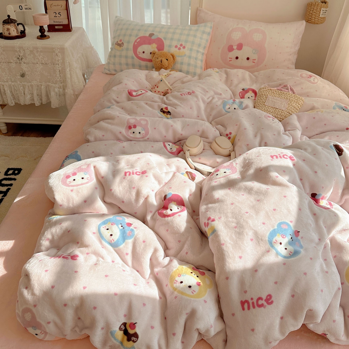 91家纺网 家纺一手货源 找家纺 美乐迪家纺 2025秋冬新款牛奶绒四件套 甜心派对