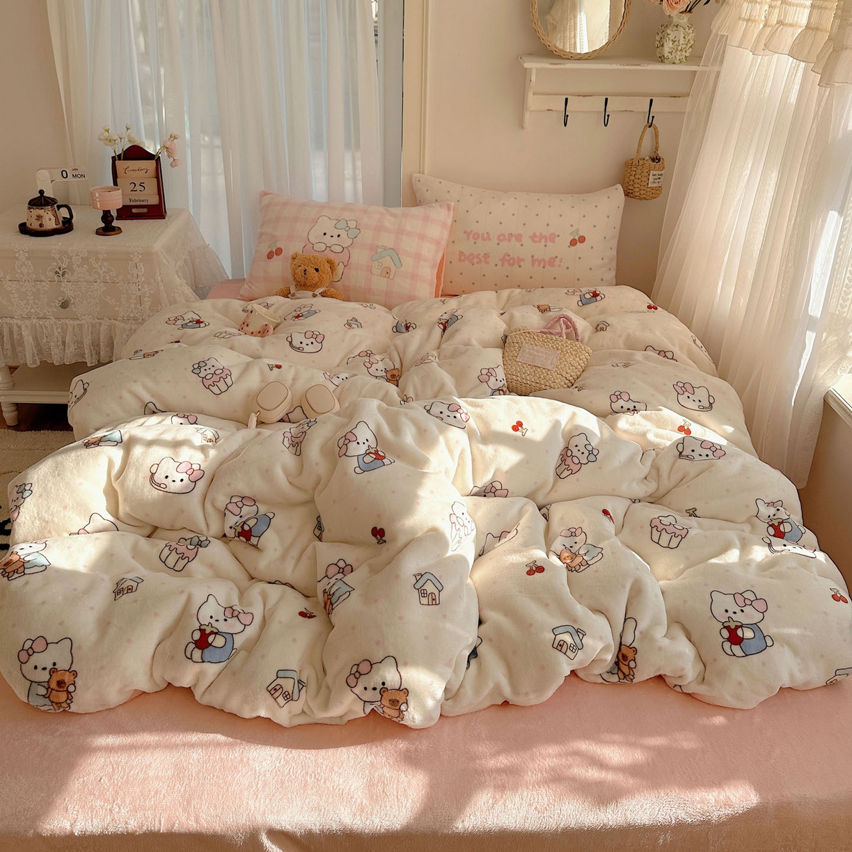 美乐迪家纺 2025秋冬新款牛奶绒四件套 小猫的家
