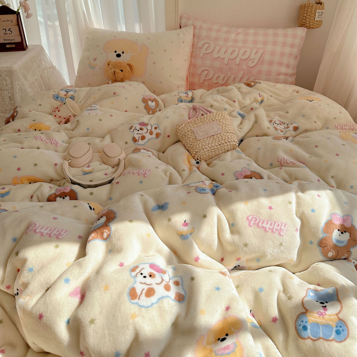 91家纺网 家纺一手货源 找家纺 美乐迪家纺 2025秋冬新款牛奶绒四件套 许愿小狗