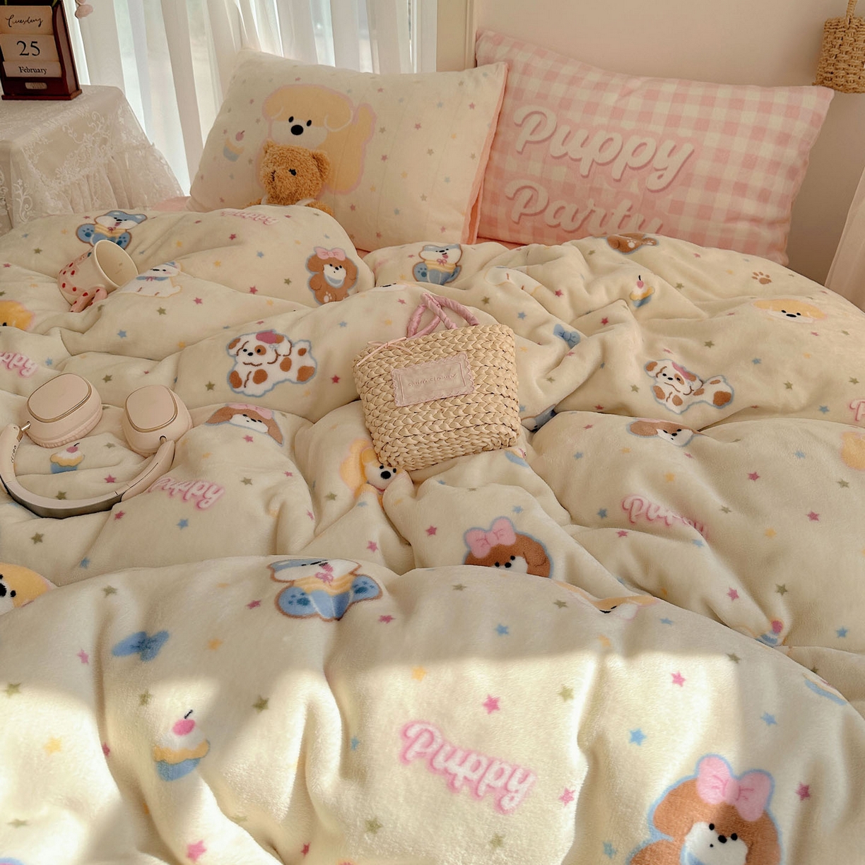 91家纺网 家纺一手货源 找家纺 美乐迪家纺 2025秋冬新款牛奶绒四件套 许愿小狗