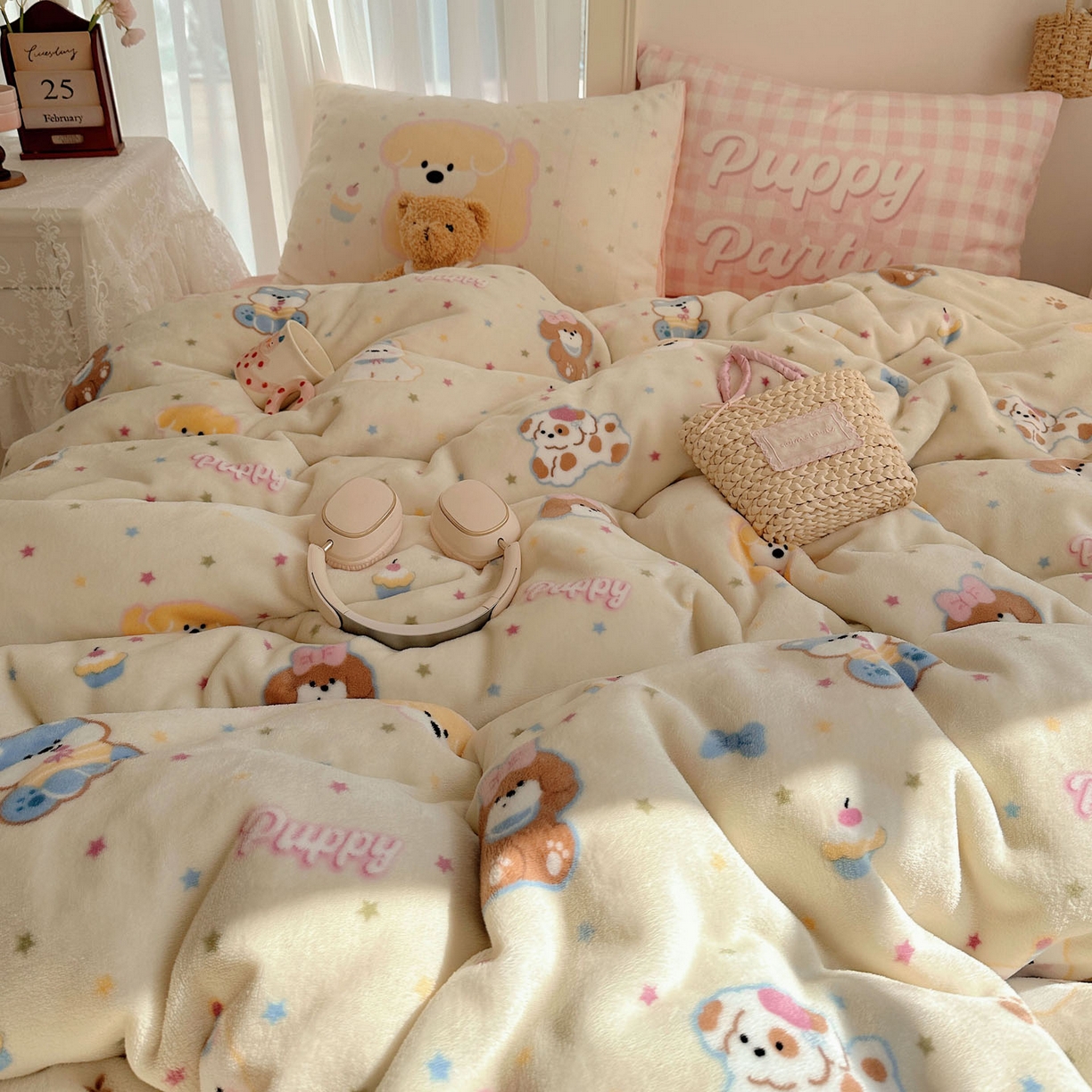 91家纺网 家纺一手货源 找家纺 美乐迪家纺 2025秋冬新款牛奶绒四件套 许愿小狗