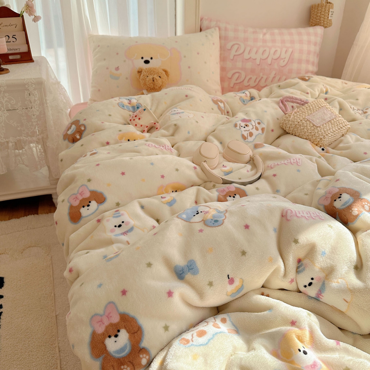 91家纺网 家纺一手货源 找家纺 美乐迪家纺 2025秋冬新款牛奶绒四件套 许愿小狗