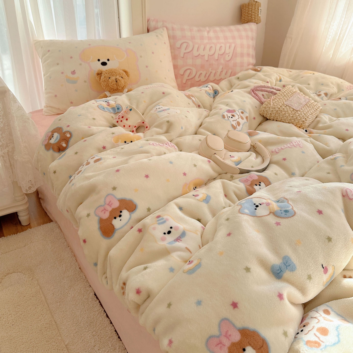 91家纺网 家纺一手货源 找家纺 美乐迪家纺 2025秋冬新款牛奶绒四件套 许愿小狗