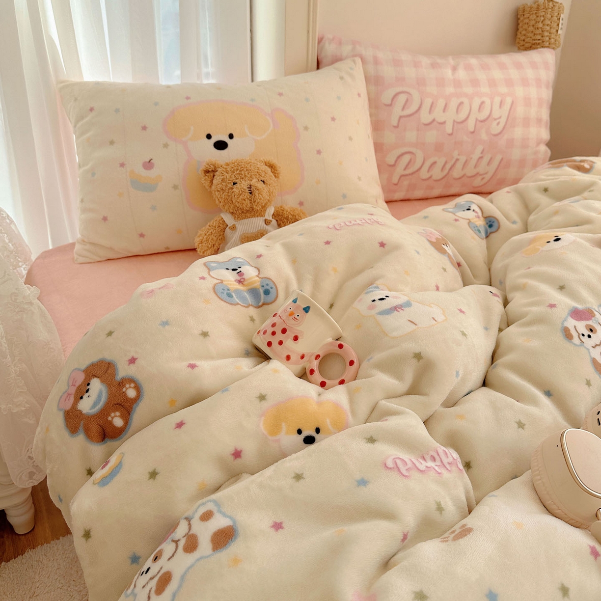 91家纺网 家纺一手货源 找家纺 美乐迪家纺 2025秋冬新款牛奶绒四件套 许愿小狗