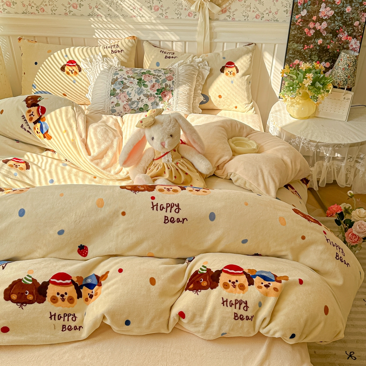 91家纺网 家纺一手货源 找家纺 韩巢家纺 2025新款高克重印花牛奶绒床品四件套 旺旺狗