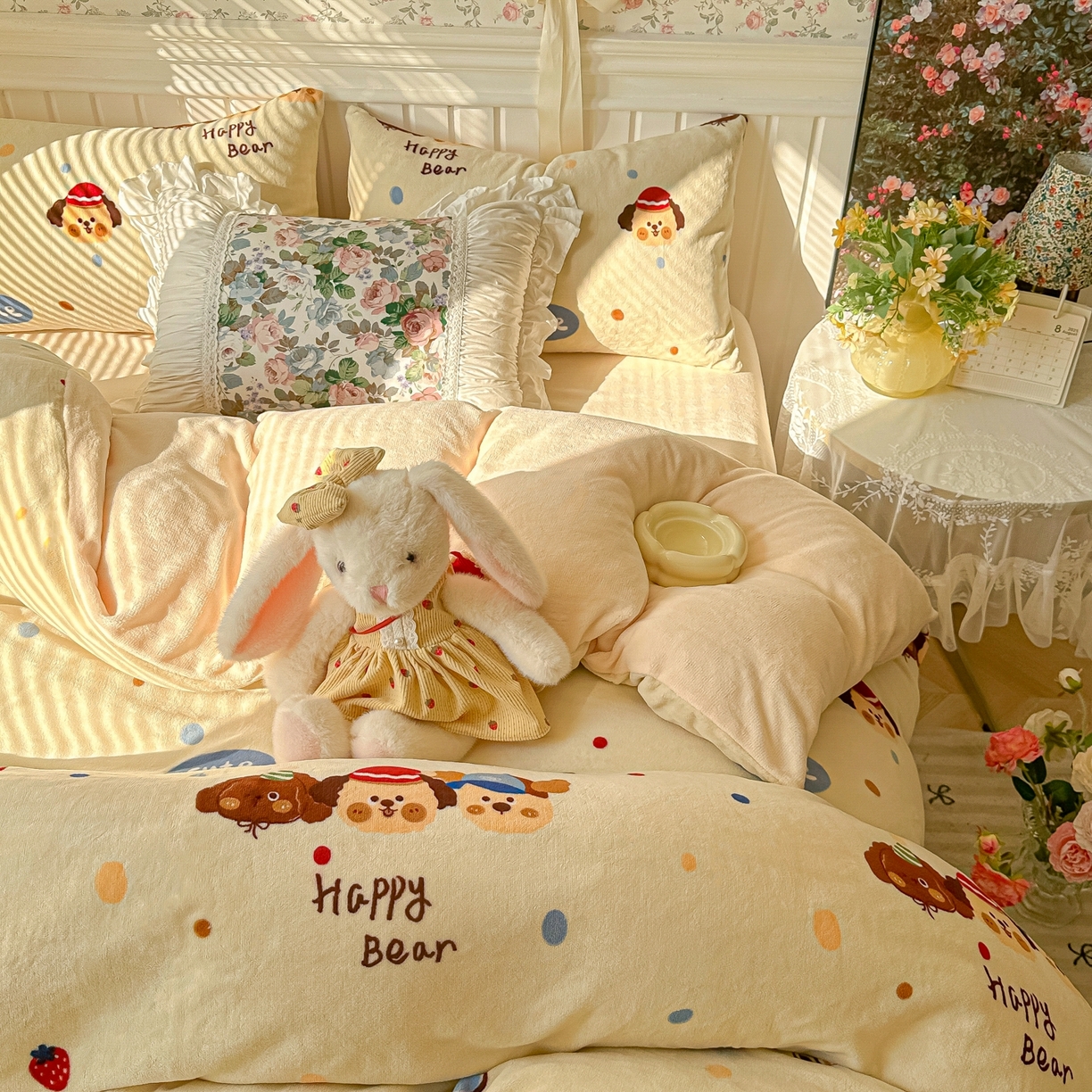 91家纺网 家纺一手货源 找家纺 韩巢家纺 2025新款高克重印花牛奶绒床品四件套 旺旺狗