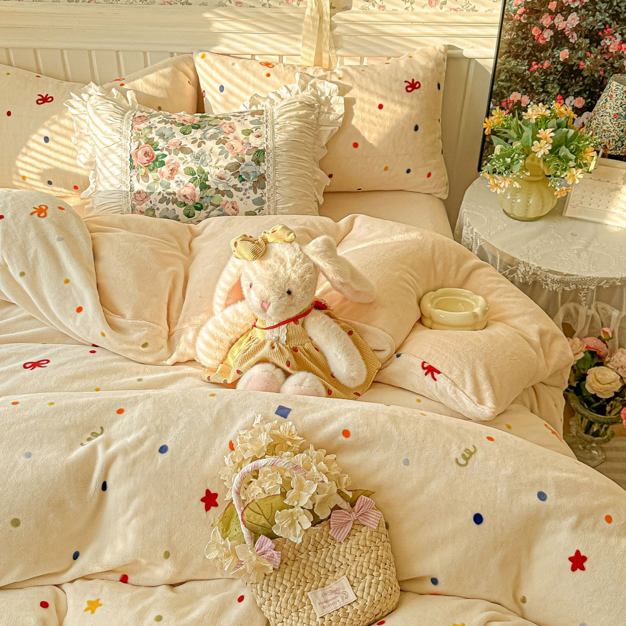 91家纺网 家纺一手货源 找家纺 韩巢家纺 2025新款高克重印花牛奶绒床品四件套 五彩斑澜