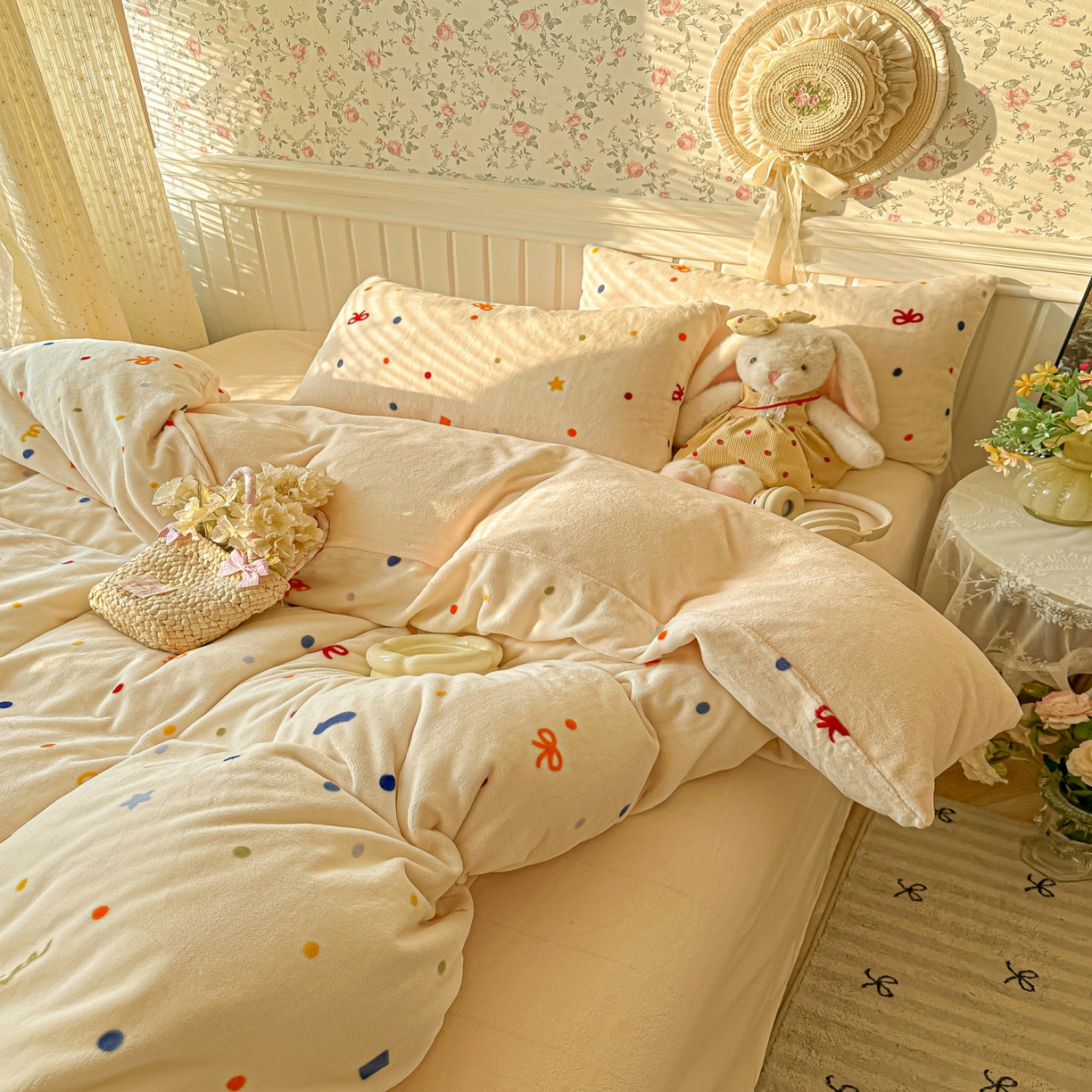 91家纺网 家纺一手货源 找家纺 韩巢家纺 2025新款高克重印花牛奶绒床品四件套 五彩斑澜