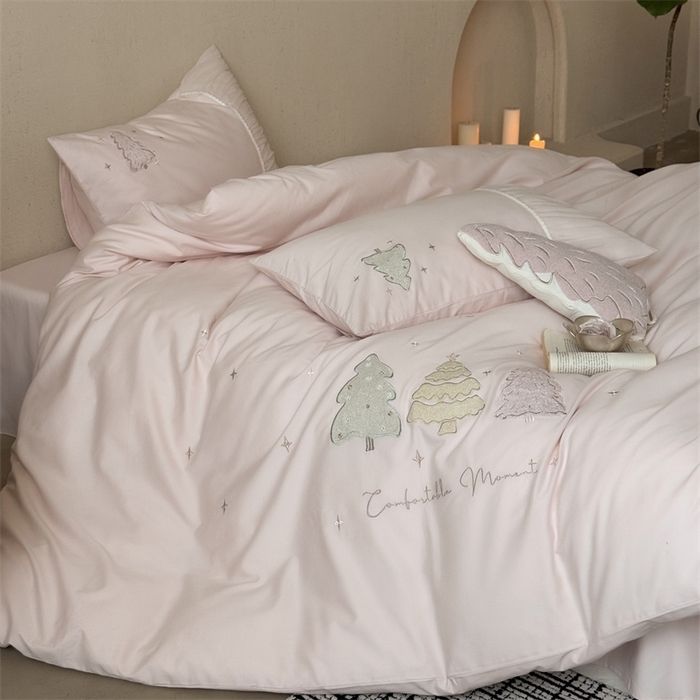 91家纺网 家纺一手货源 找家纺 （总）鹿班家居 2025新款秋冬款100S全棉磨毛毛巾绣系列四件套-椰树奶冻（标准会员-20元）