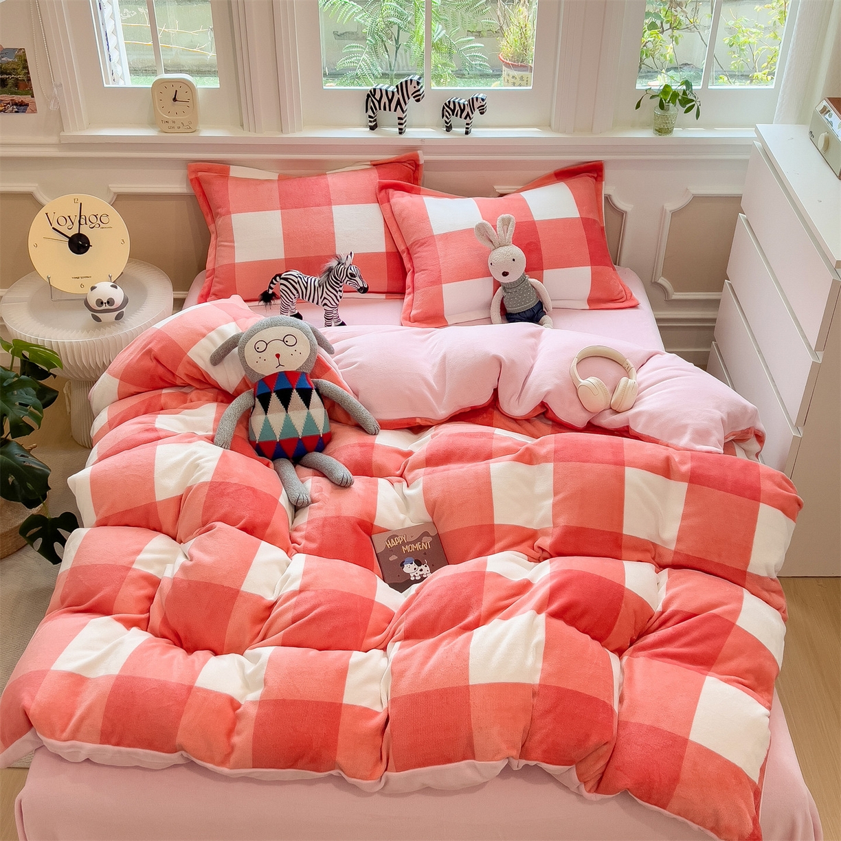 （总）曲之慕 2025新款A类牛奶绒简约无印风格子四件套