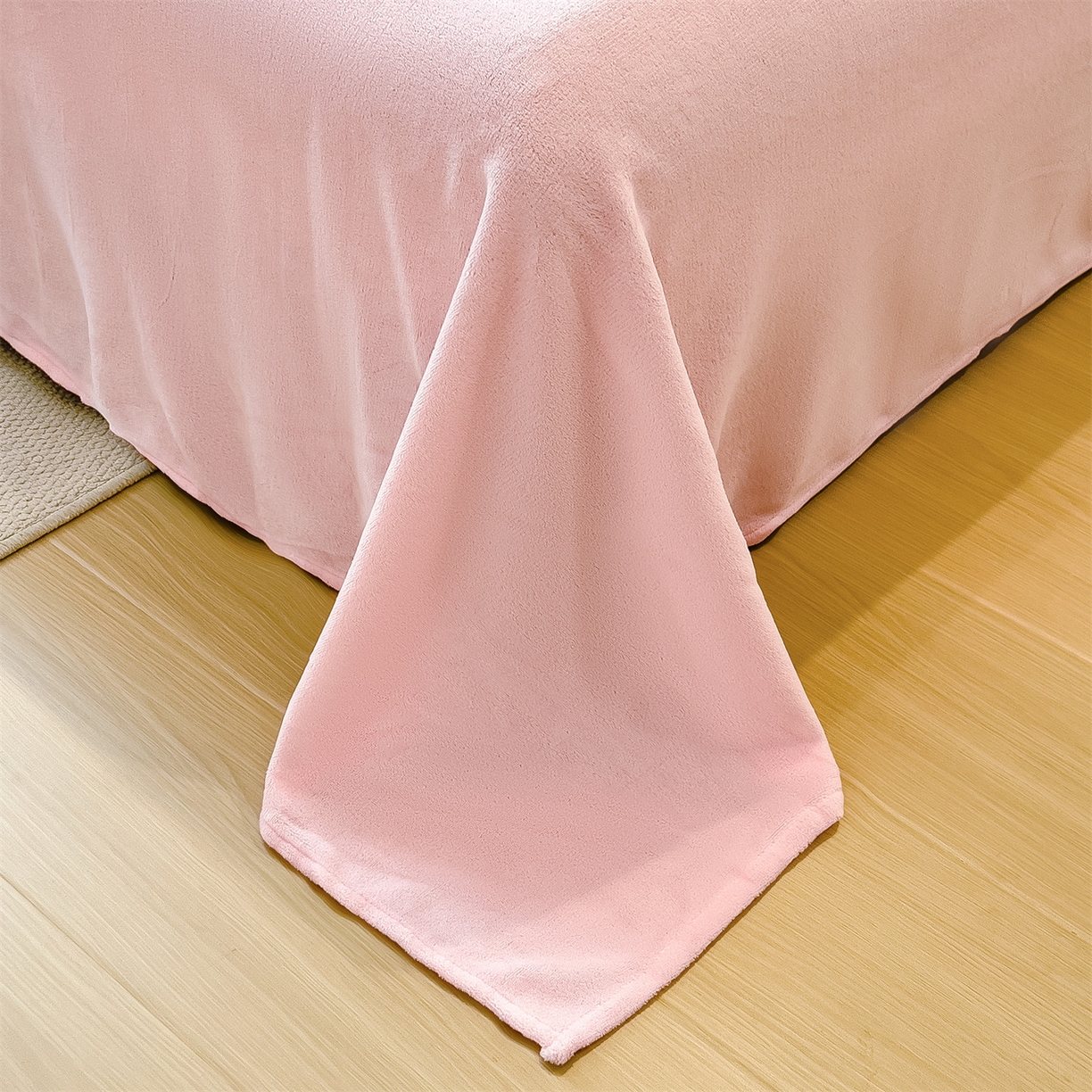 91家纺网 家纺一手货源 找家纺 曲之慕 2025新款A类牛奶绒简约无印风格子四件套 粉大格