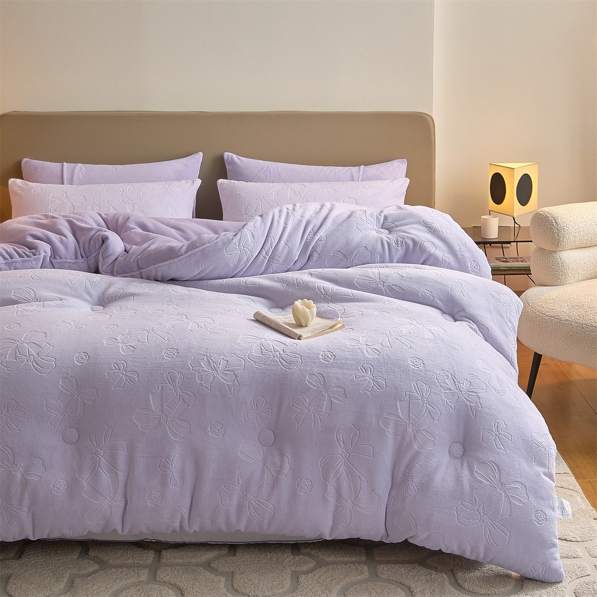 91家纺网 家纺一手货源 找家纺 换种生活 2025新款A类立体雕花绒冬被被子被芯 蝴蝶结-香芋紫