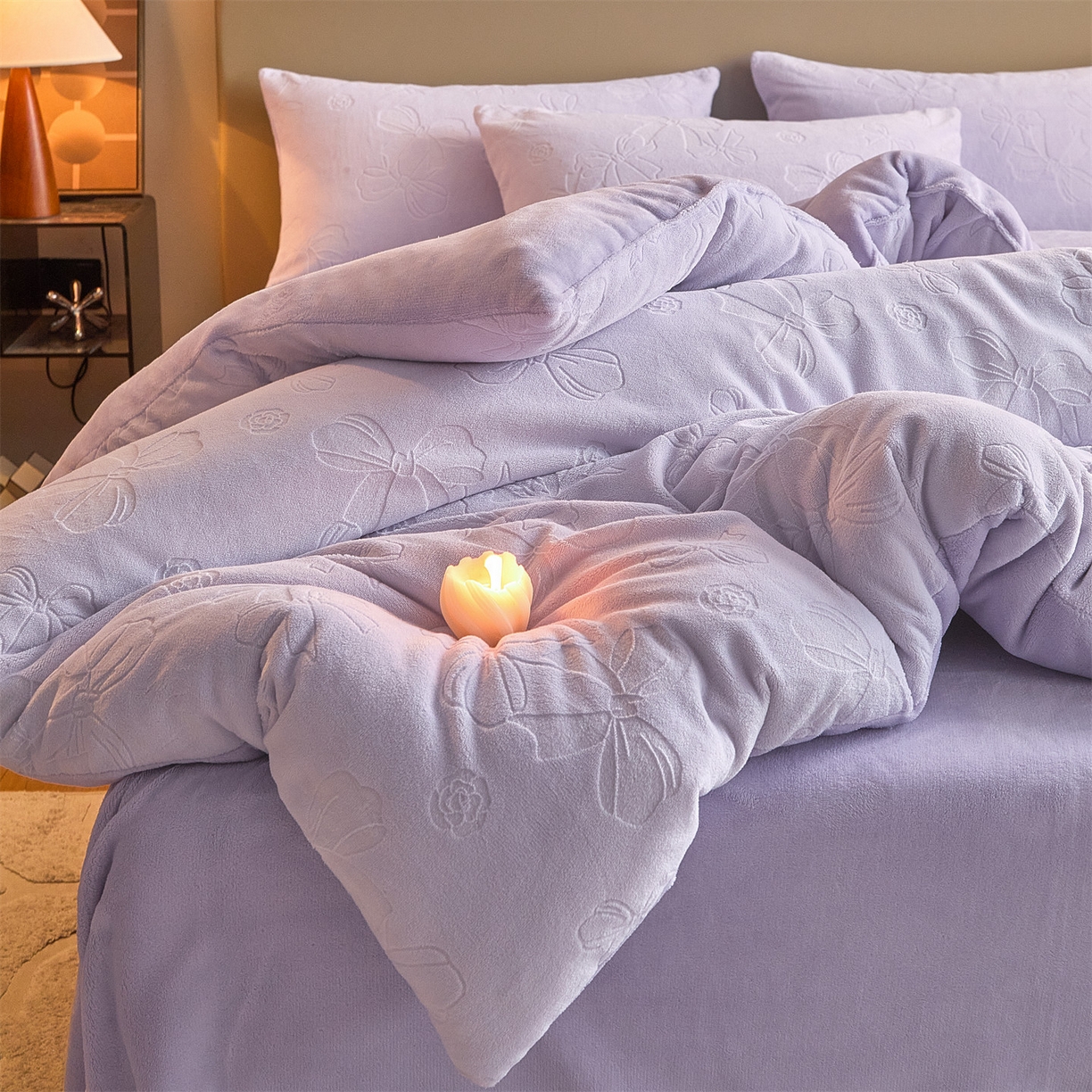 91家纺网 家纺一手货源 找家纺 换种生活 2025新款A类立体雕花绒冬被被子被芯 蝴蝶结-香芋紫