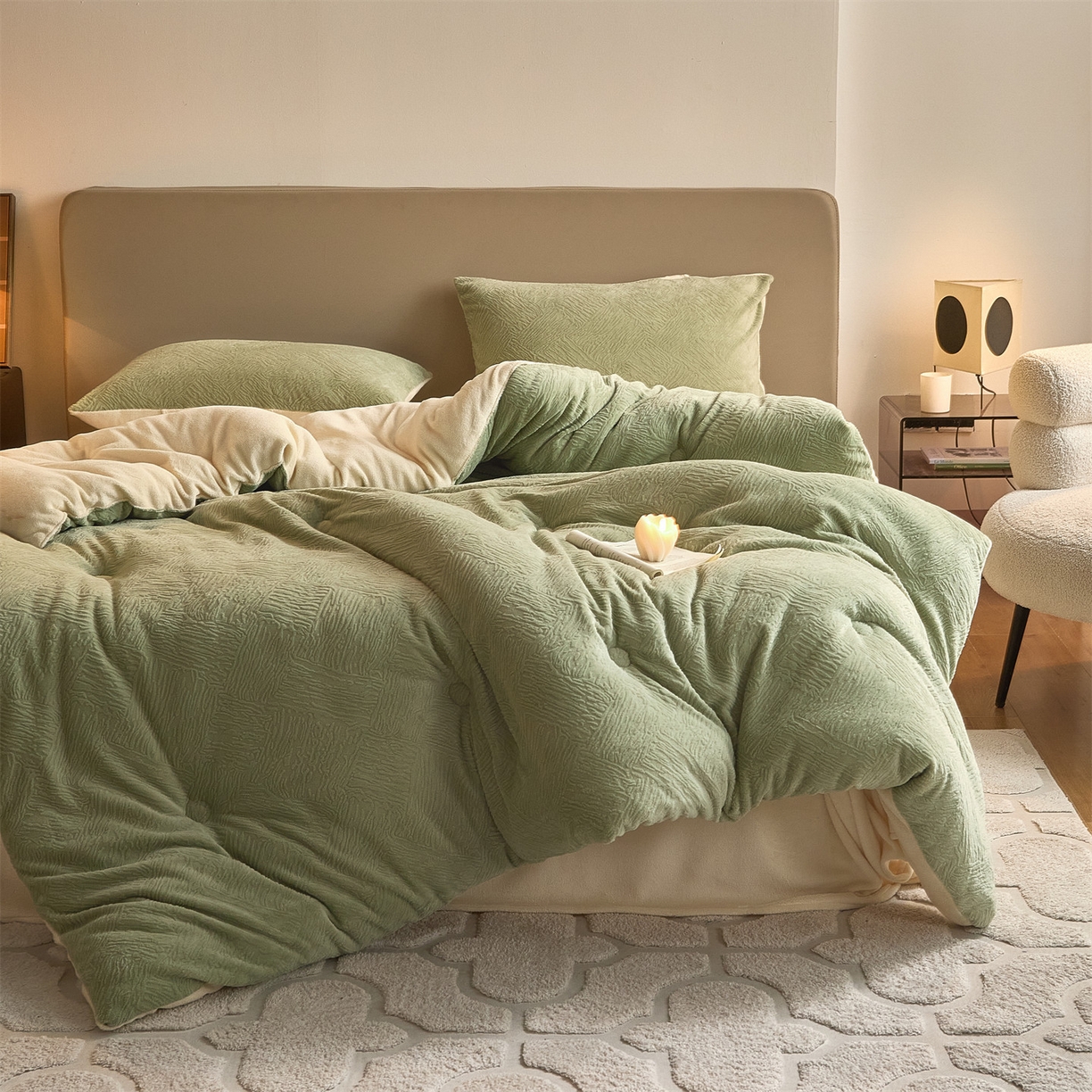 91家纺网 家纺一手货源 找家纺 换种生活 2025新款A类立体雕花绒冬被被子被芯 柔梦-橄榄绿