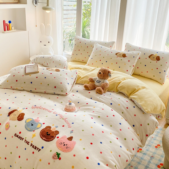 91家纺网 家纺一手货源 找家纺 茉礼 2025新款A类加厚毛巾绣牛奶绒四件套毛巾绣四件套 动物会