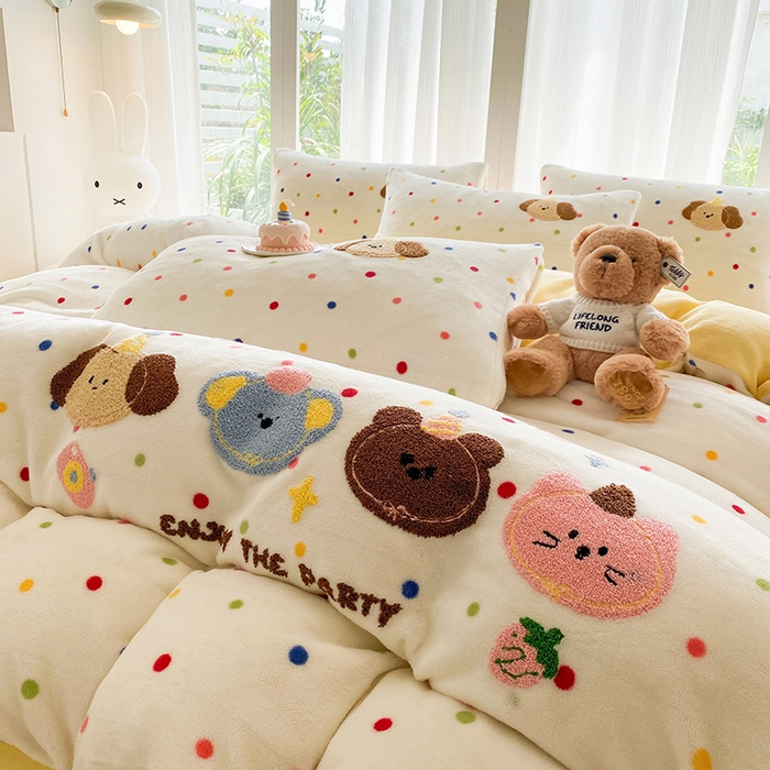 91家纺网 家纺一手货源 找家纺 茉礼 2025新款A类加厚毛巾绣牛奶绒四件套毛巾绣四件套 动物会