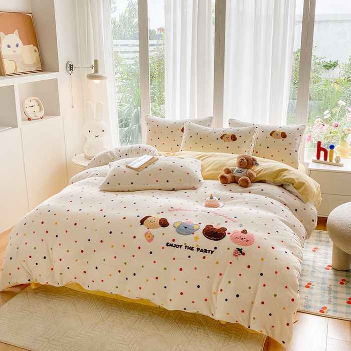 91家纺网 家纺一手货源 找家纺 茉礼 2025新款A类加厚毛巾绣牛奶绒四件套毛巾绣四件套 动物会