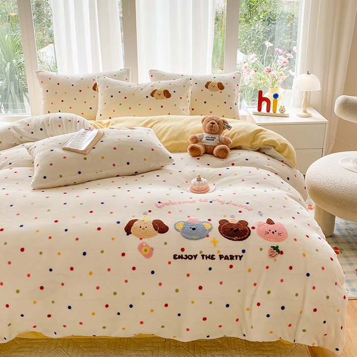 91家纺网 家纺一手货源 找家纺 茉礼 2025新款A类加厚毛巾绣牛奶绒四件套毛巾绣四件套 动物会