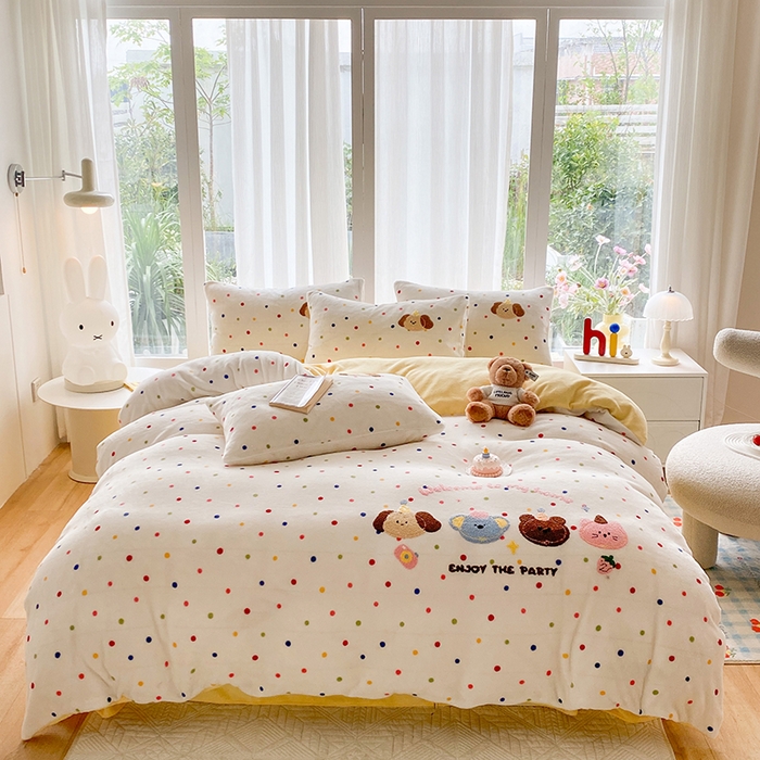 91家纺网 家纺一手货源 找家纺 茉礼 2025新款A类加厚毛巾绣牛奶绒四件套毛巾绣四件套 动物会