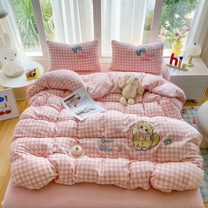 茉礼 2025新款A类加厚毛巾绣牛奶绒四件套毛巾绣四件套 布偶猫