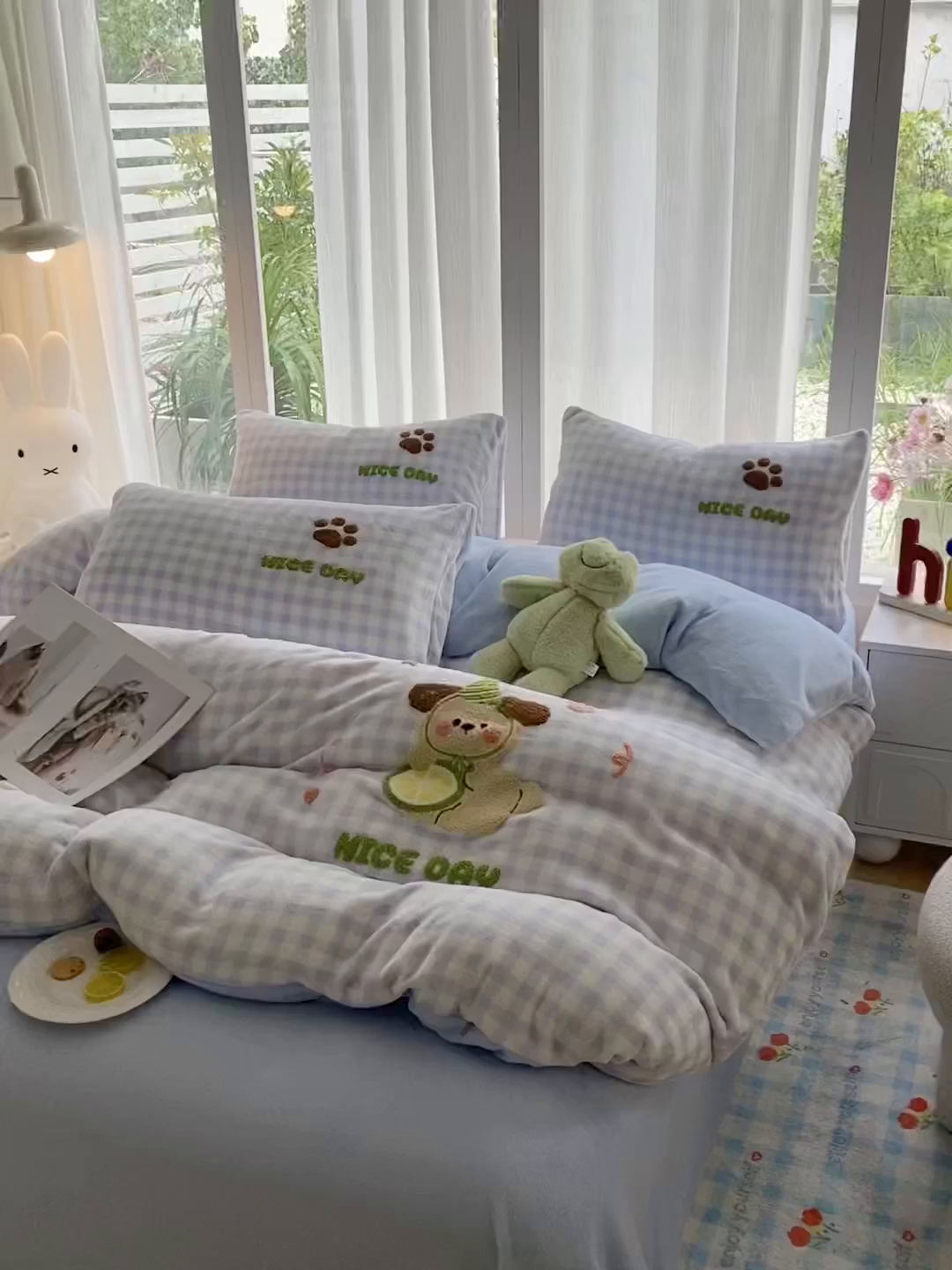 91家纺网 家纺一手货源 找家纺 茉礼 2025新款A类加厚毛巾绣牛奶绒四件套毛巾绣四件套 柠檬狗