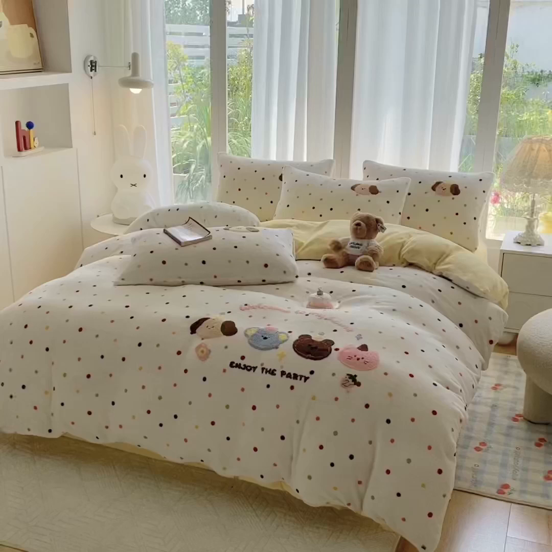 91家纺网 家纺一手货源 找家纺 茉礼 2025新款A类加厚毛巾绣牛奶绒四件套毛巾绣四件套 动物会