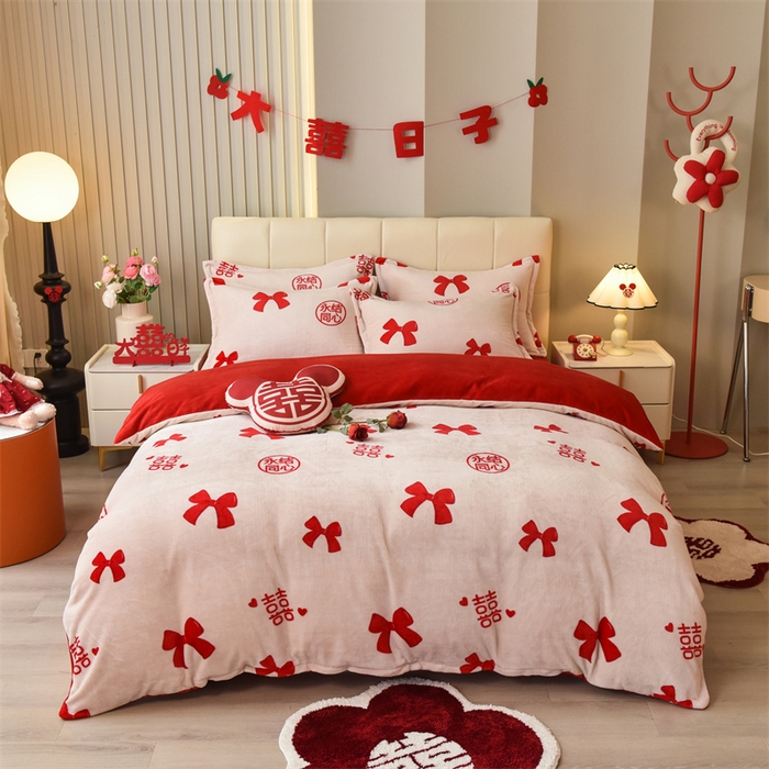 （总）曲之慕 2025新款高克重牛奶绒简约婚庆四件套