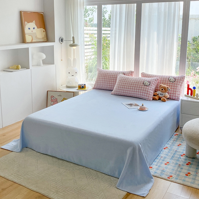 91家纺网 家纺一手货源 找家纺 茉礼 2025新款A类卡通加厚毛巾绣牛奶绒四件套 粉格kt