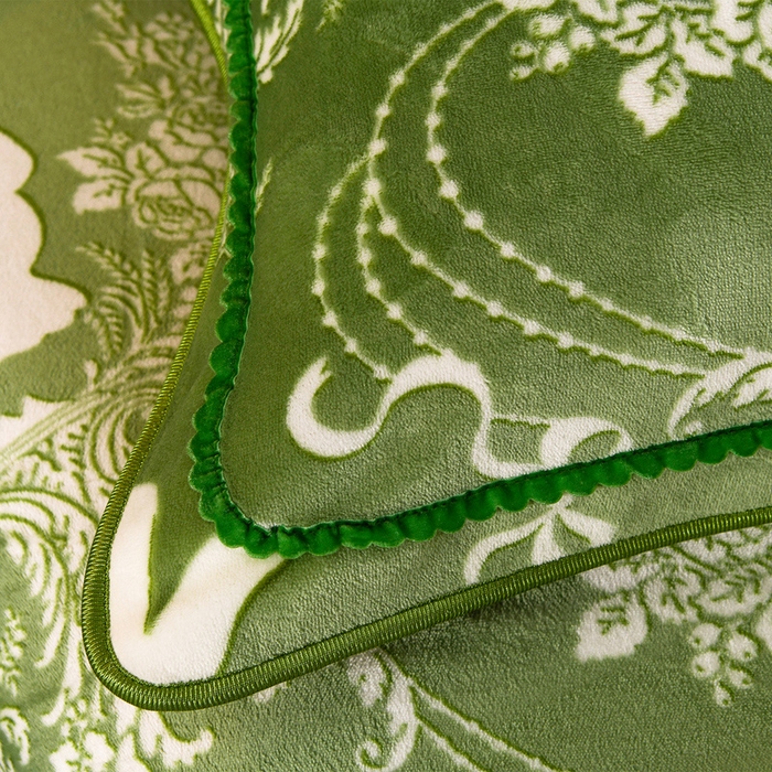 91家纺网 家纺一手货源 找家纺 牵依 2025新款牛奶绒小包边印花四件套 半夏时光-浅绿