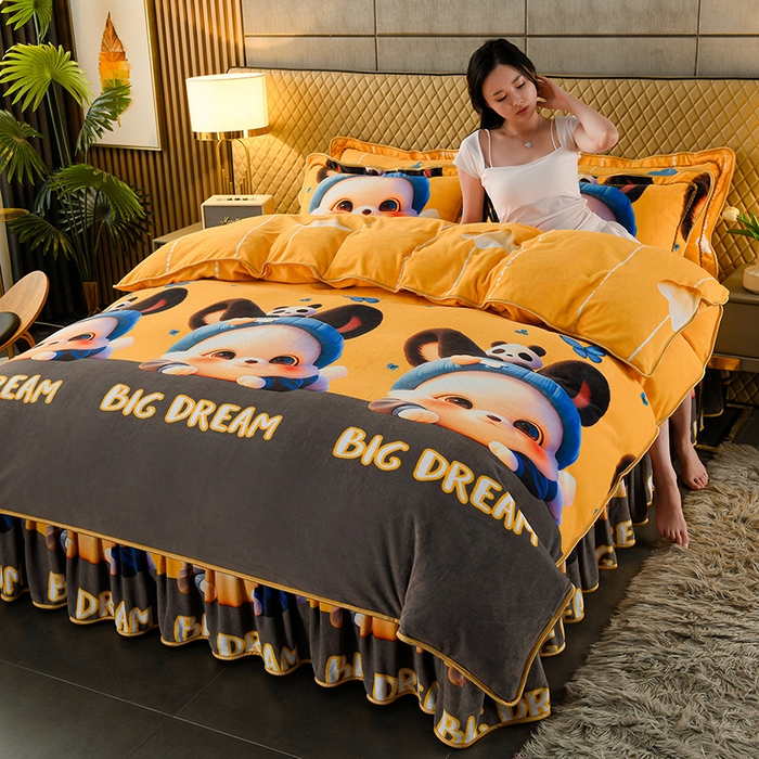 牵依 2025新款牛奶绒小包边印花四件套 调皮狗