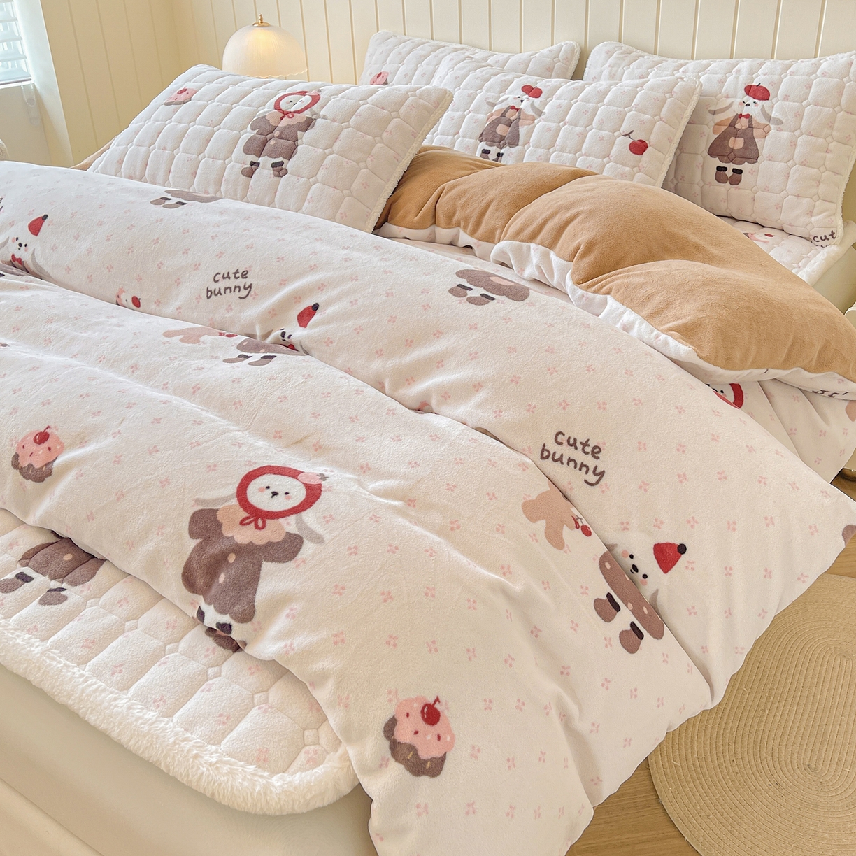 LIFE.丽芙 2025秋冬新款A类牛奶绒加厚夹棉床褥垫+被套组合四件套 小伙伴